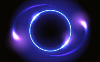 Neon parlak yuvarlak çerçeve ve parlak uzay portalı başka bir boyuta açılan soyut fantastik arkaplan