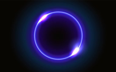 Neon parlak yuvarlak çerçeve ve parlak uzay portalı başka bir boyuta açılan soyut fantastik arkaplan