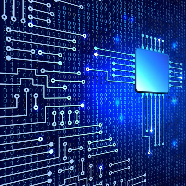 Modern Elektronikus Áramkör Bináris Kód Kék Neon Izzó Háttér Digitális — Stock Vector