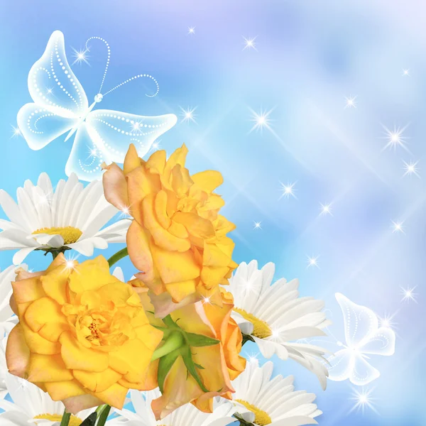 Flores e borboletas — Fotografia de Stock