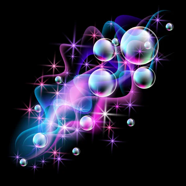 Neon smoke and spectacular bubbles — Stock Vector