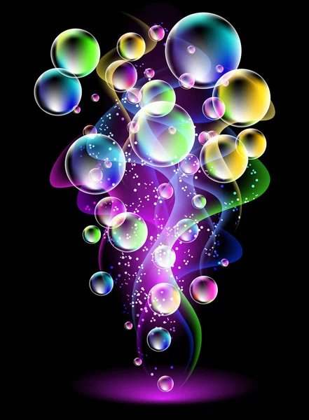 Smoke and versicoloured bubbles — Stock Vector