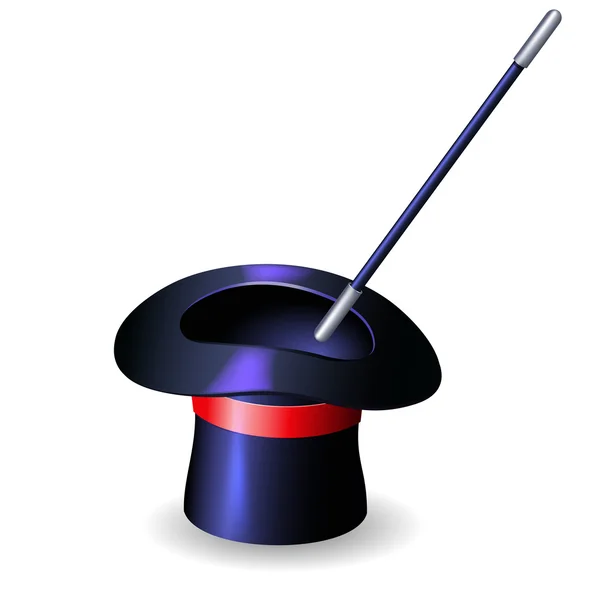 Kejklíř klobouk a kouzelná hůlka — Stockový vektor