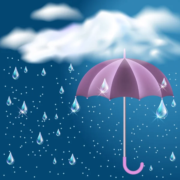 Clouds with rain and opened umbrella — Stock Vector