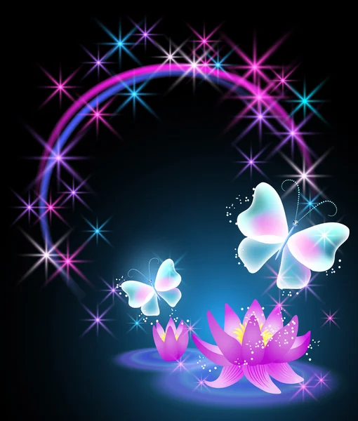 Lilies and butterfly — Stock Vector