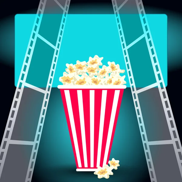 Pakket met popcorn en en Filmstrip — Stockvector