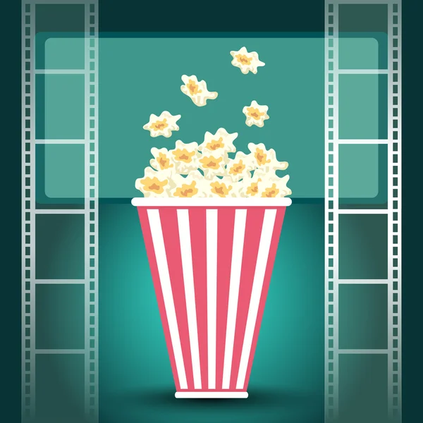 Pacchetto con popcorn e film strip — Vettoriale Stock