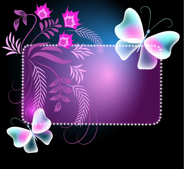 Glowing frame with butterflies and flowers — Stock Vector