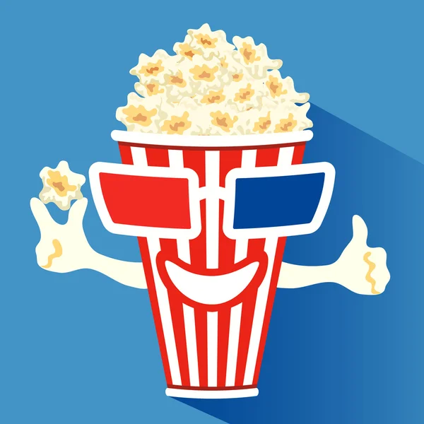 3D bril zetten op een doos met popcorn — Stockvector