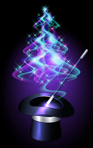 Arbre de Noël et chapeau magicien — Image vectorielle