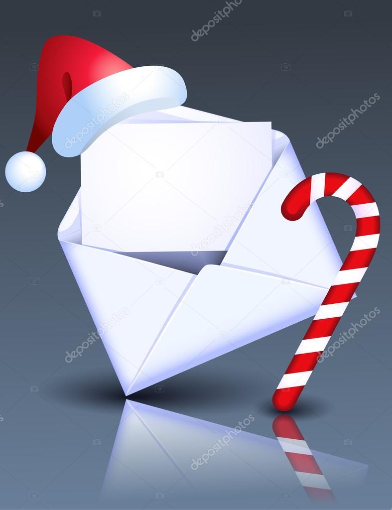 Envelope with Christmas candy and Santa hat