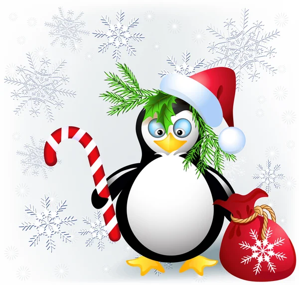 Pinguino con caramelle natalizie — Vettoriale Stock