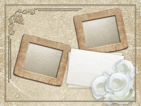 Grunge frame with roses and paper — Stock Photo, Image