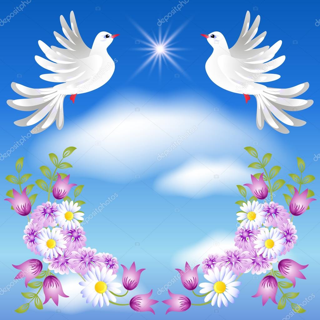 Two white doves in the sky