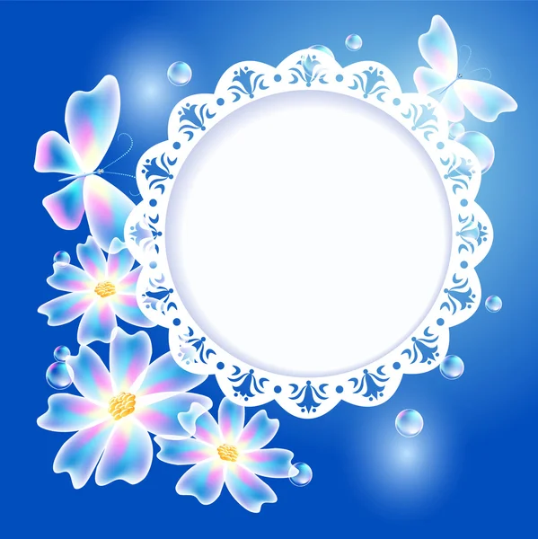 Papillons, fleurs et cadre ajourés transparents — Image vectorielle