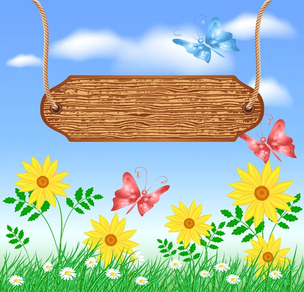 草原の上の木製看板 — ストックベクタ