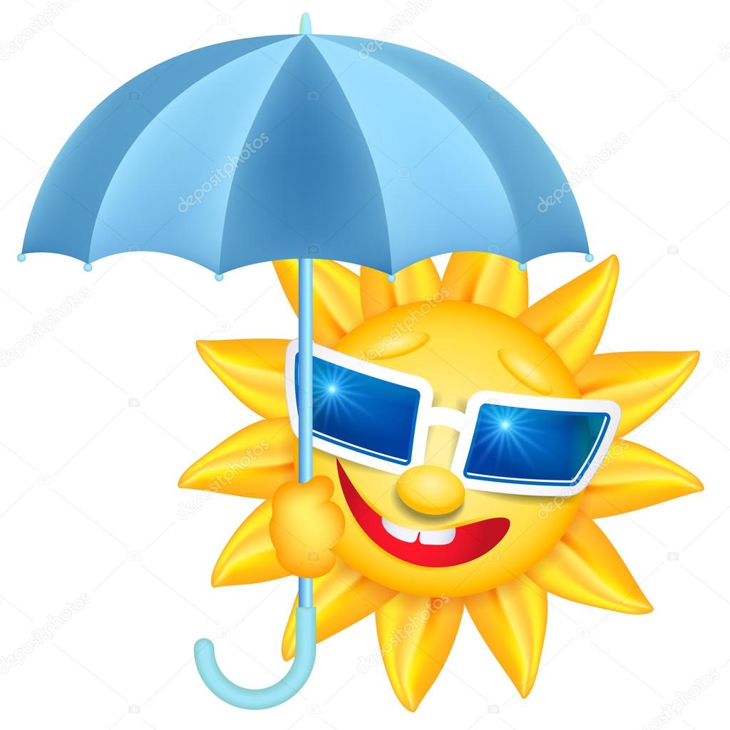 Smiling sun with umbrella