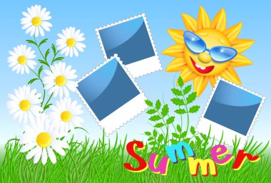 Gülümseyen güneş ve fotoğraf çerçevesi