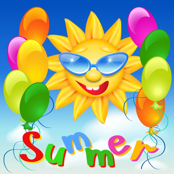 Smilende sol i briller og balloner – Stock-vektor