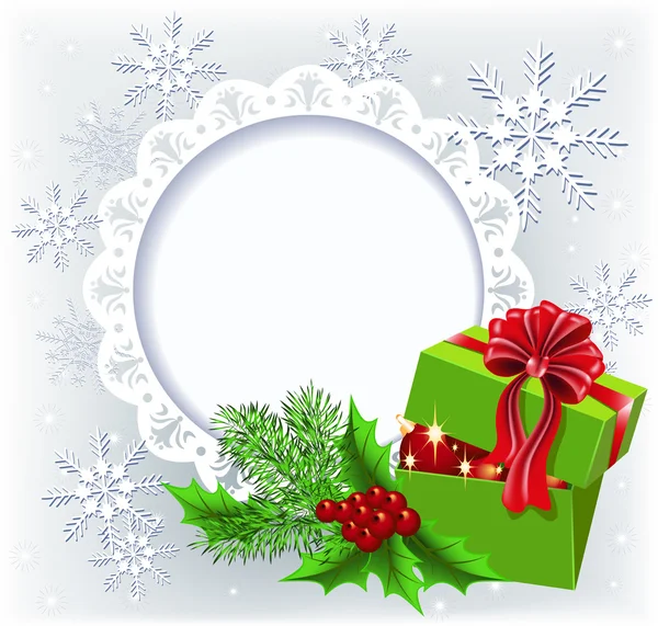 Gift box with Christmas  round frame — Stock Vector