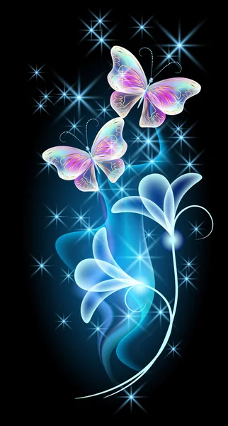 Mariposas con fuegos artificiales brillantes — Vector de stock