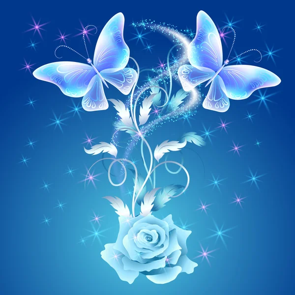 与添加的花卉装饰透明飞蝴蝶 — 图库矢量图片