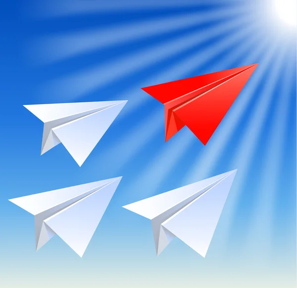 Paper planes follow their leader — Stock Vector