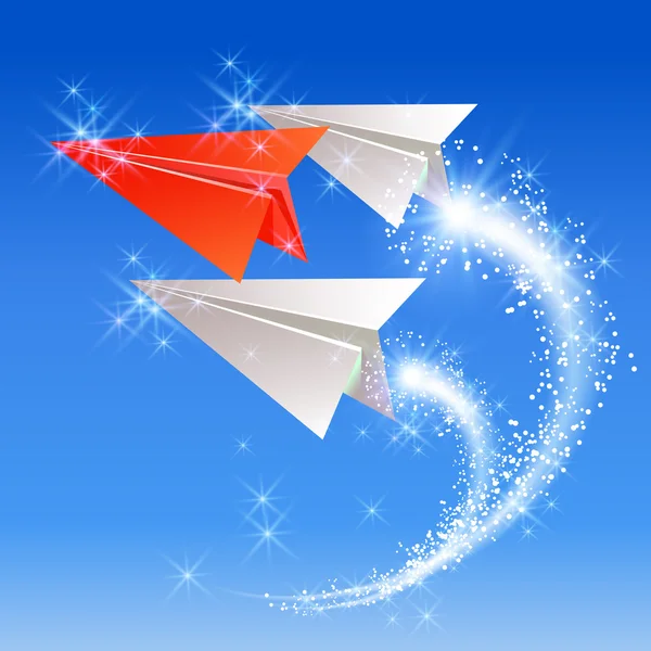 Paper planes follow their leader — Stock Vector
