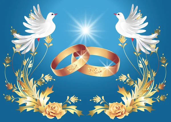 Anillos de boda y dos palomas stock de arte vectorial | Depositphotos