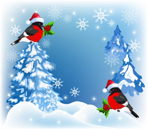 Christmas forest met bullfinches — Stockvector