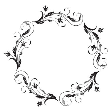 Çiçek ve yapraklarla süslenmiş yuvarlak bir çiçek. Dekor ve metin karşılama veya davetiye kartı tasarımı için zarif dekoratif öge.