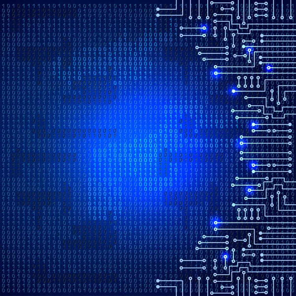 Circuito electrónico e código binário — Vetor de Stock