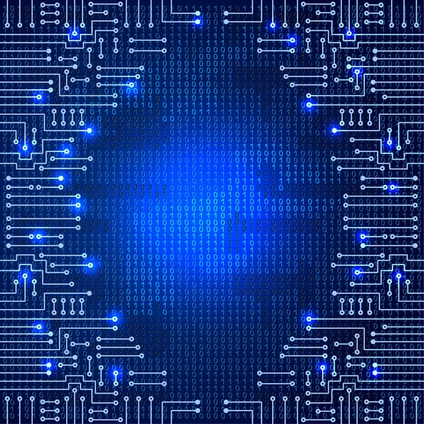 Circuito electrónico y código binario — Archivo Imágenes Vectoriales