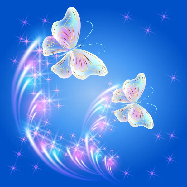 Fjärilar och glödande salut — Stock vektor
