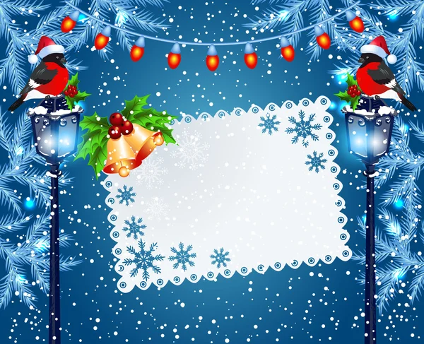 Lampadaire vintage de Noël et pinsons — Image vectorielle