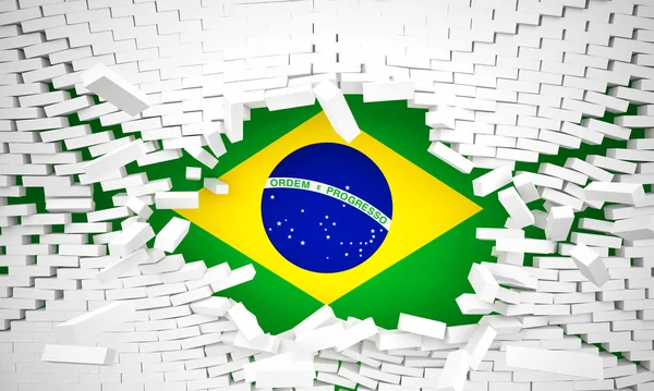 Brick wall and brazilian flag — Stock Photo, Image