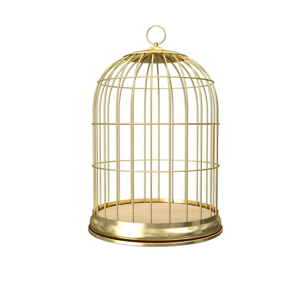 3D gyllene fågelbur — Stockfoto