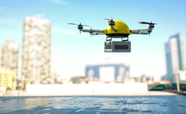Drone delivery and town — Stock Photo, Image
