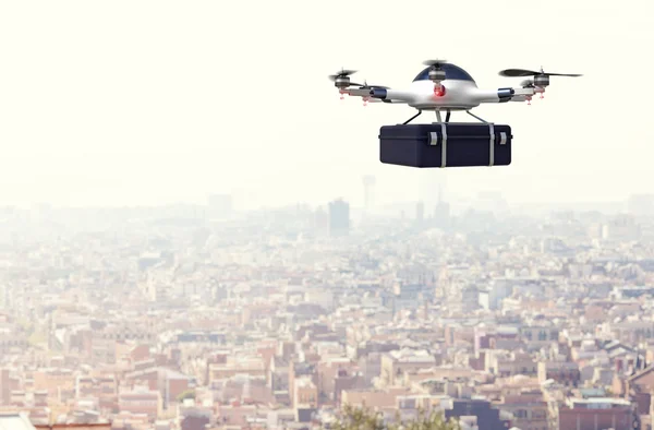 Drone delivery and town — Stock Photo, Image