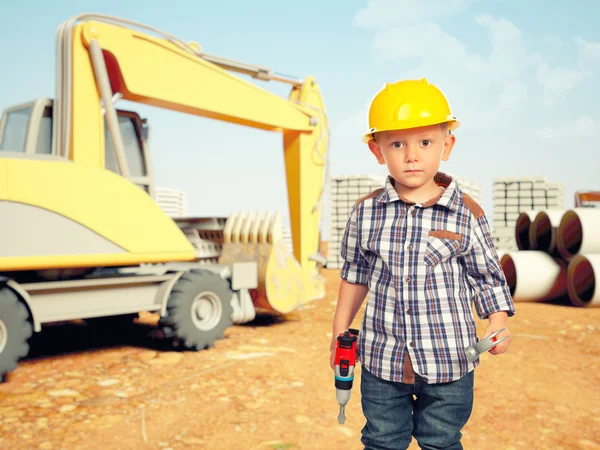 Dítě a stavební místo — Stock fotografie