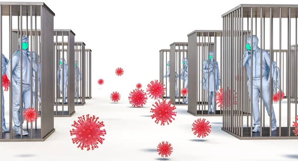 Pandemie Covid Menschen Käfigen Gefangen Und Virus Bewegt Befreiung Konzept — Stockfoto