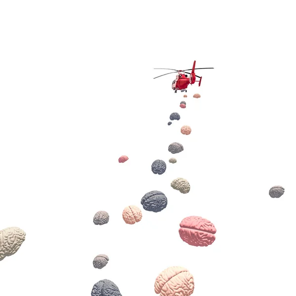 飞行直升机部署大脑 3D渲染 周围没有人 — 图库照片
