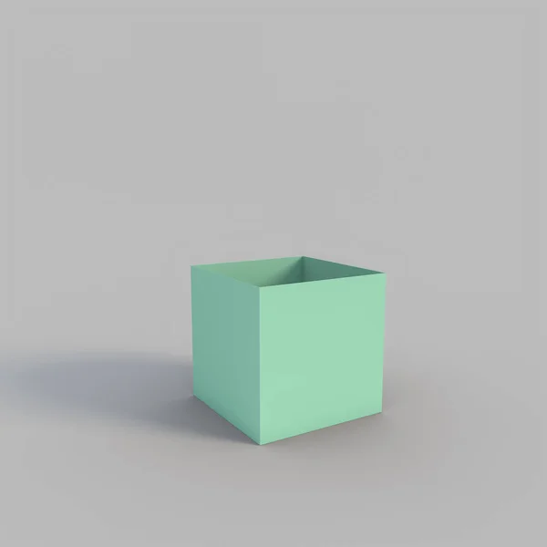 Empty Green Box Cube Shape Gray Background Render — Stock Photo, Image