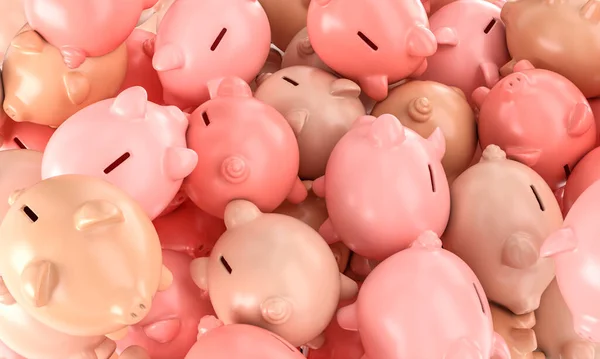 Viele Sparschweine Farbvariationen Sparkonzept Darstellung — Stockfoto