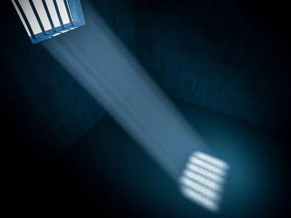 Innenraum Eines Gefängnisses Lichtstrahlen Die Aus Einem Vergitterten Fenster Kommen — Stockfoto