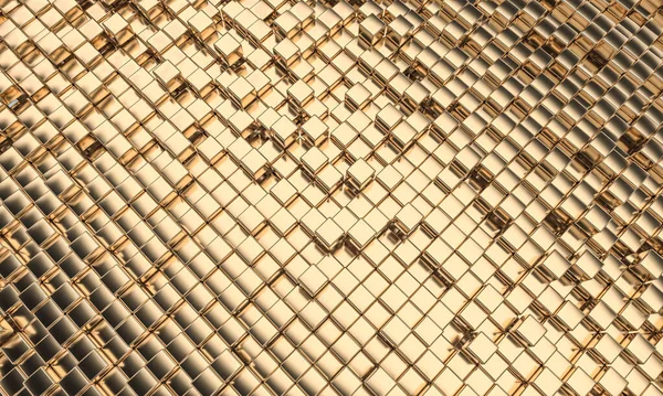 Mosaico Color Oro Con Formas Geométricas Cúbicas Orientación Diagonal Renderizar —  Fotos de Stock