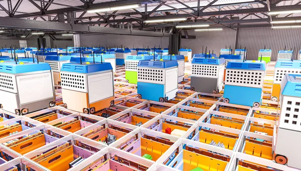interior of a fully automated warehouse for the distribution of products. modern logistics concept. 3d render.