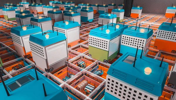 近代的な倉庫の自動化 物流と流通の概念です 3Dレンダリング 誰もいない — ストック写真