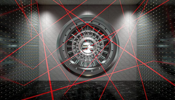 Система Безпеки Лазерного Променя Всередині Банку Двері Сховища Сейфи Візуалізація — стокове фото