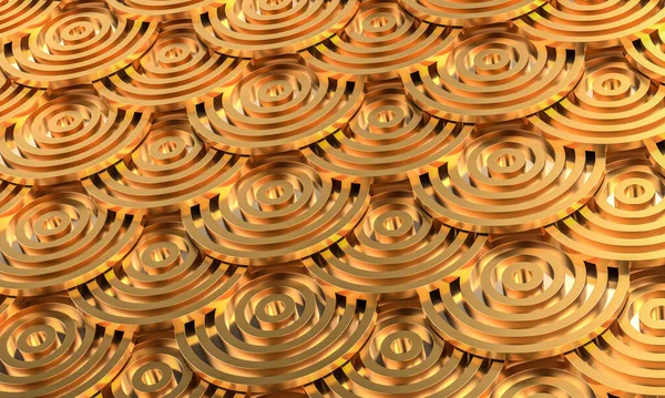 Sfondo Geometrico Con Cerchi Concentrici Metallici Oro Rendering — Foto Stock